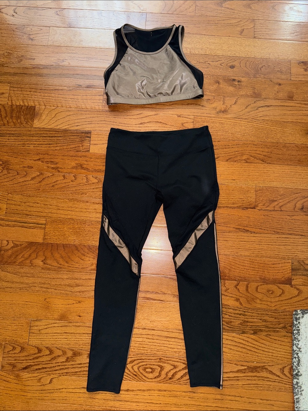 Fabletics Black Leggings with Taupe-Brown Sports Bra Set